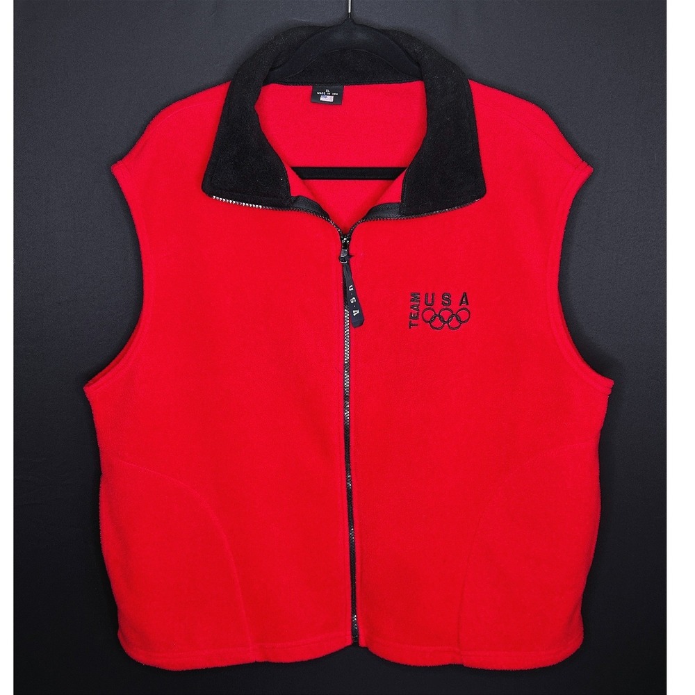 Vtg Womens Red Olympic Team USA Full Zip Fleece Vest Sz XL Layering Retro Winter